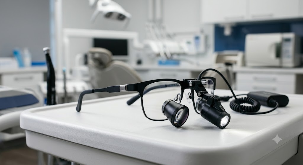 Dental student practicing clinical procedures with perfect neutral posture using dental loupes